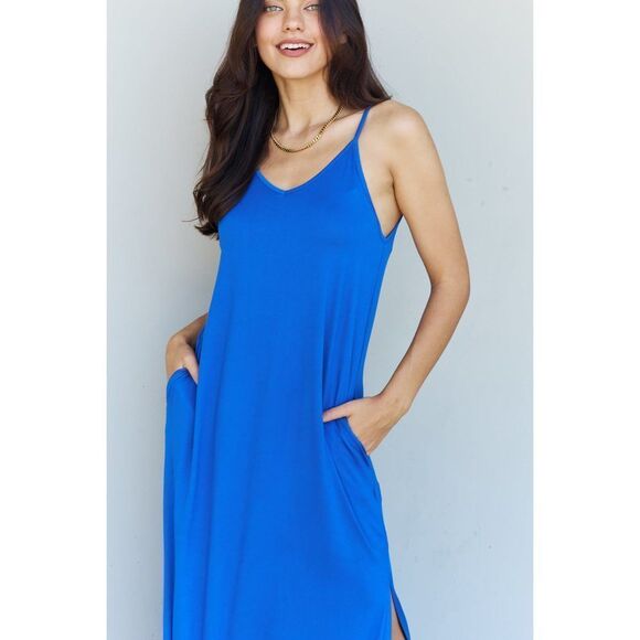 Ninexis Good Energy Full Size Cami Side Slit Maxi Dress In Royal Blue - Picture 8 of 8